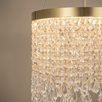 Gold Drum Crystal Chandelier | Hand-Beaded | Integrated LED