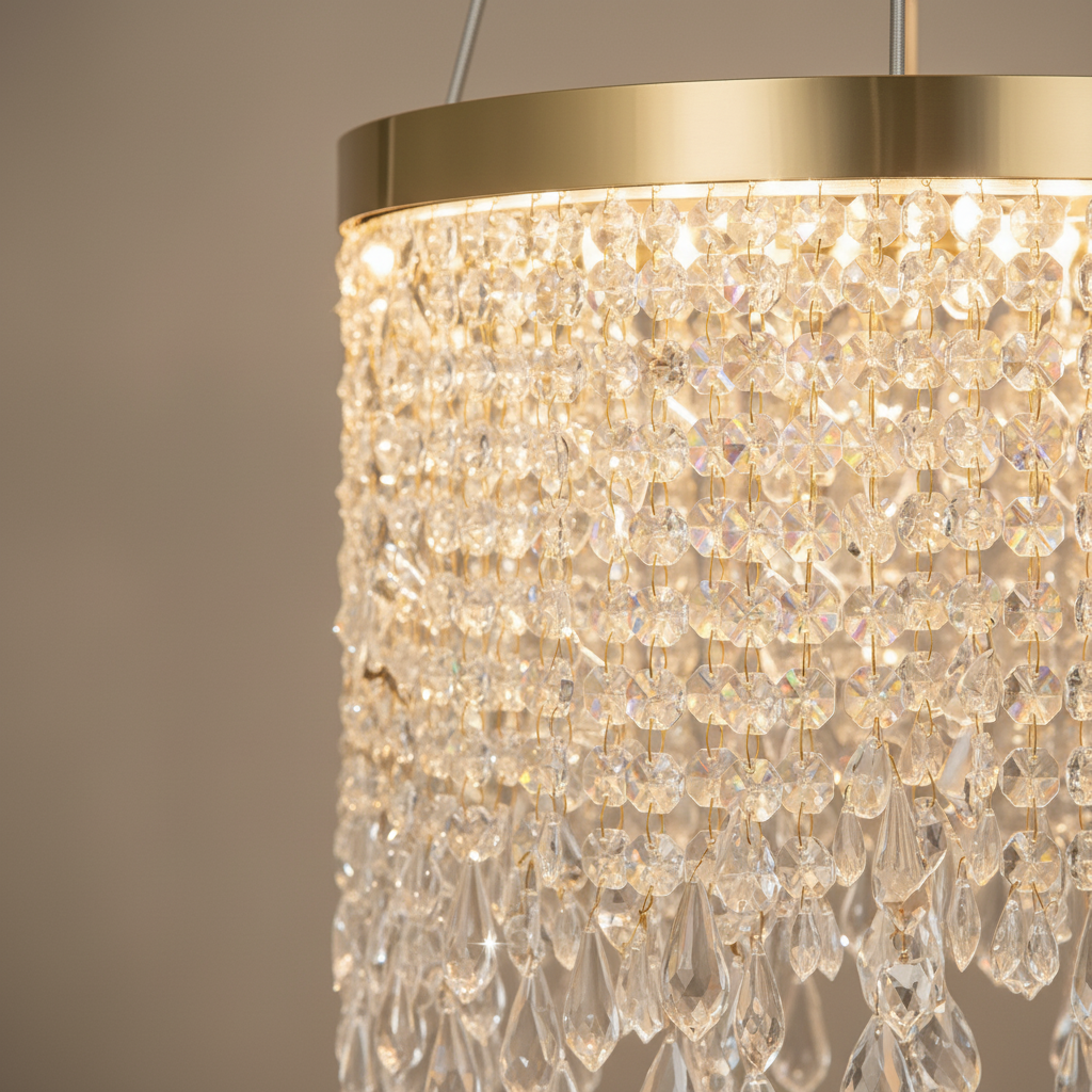 Gold Drum Crystal Chandelier | Hand-Beaded | Integrated LED
