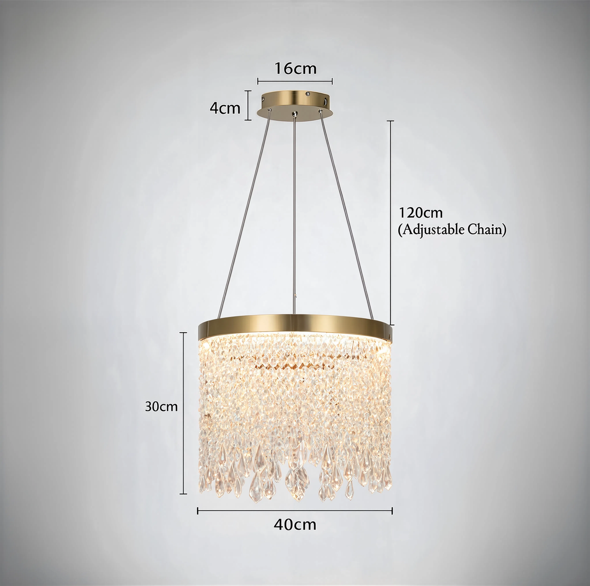 Gold Drum Crystal Chandelier | Hand-Beaded | Integrated LED