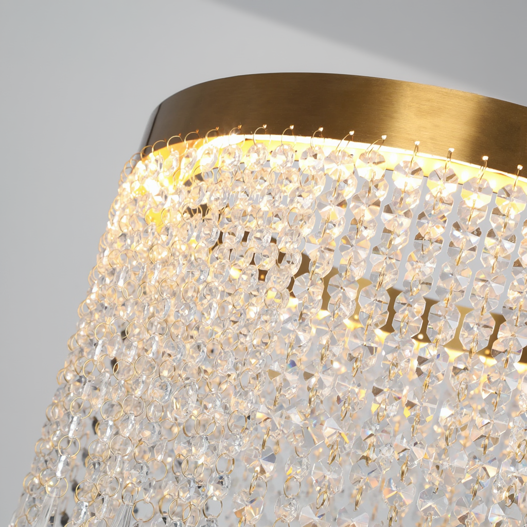 Gold Drum Crystal Chandelier | Hand-Beaded | Integrated LED