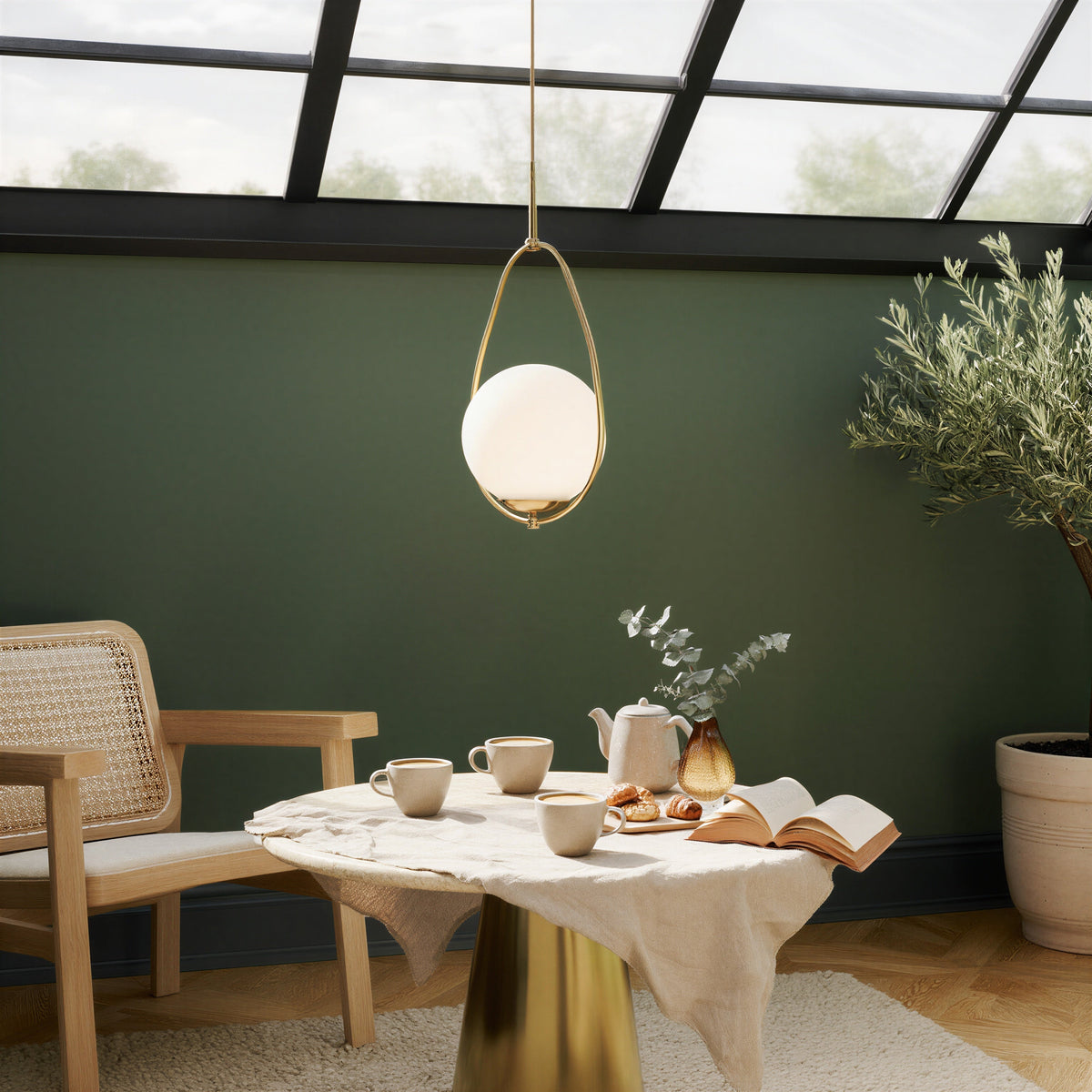 Gold Opal Glass Globe Pendant Light | Dimmable LED
