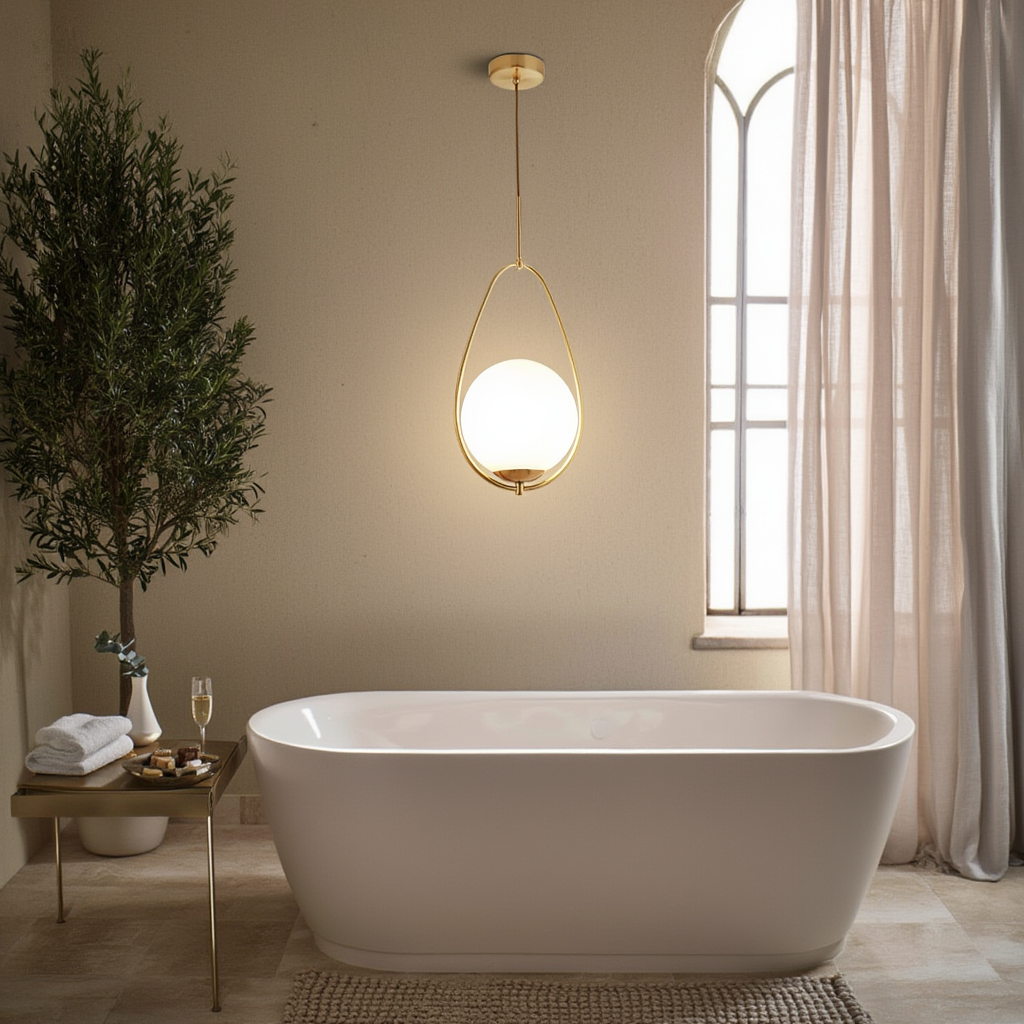 Gold Opal Glass Globe Pendant Light | Dimmable LED
