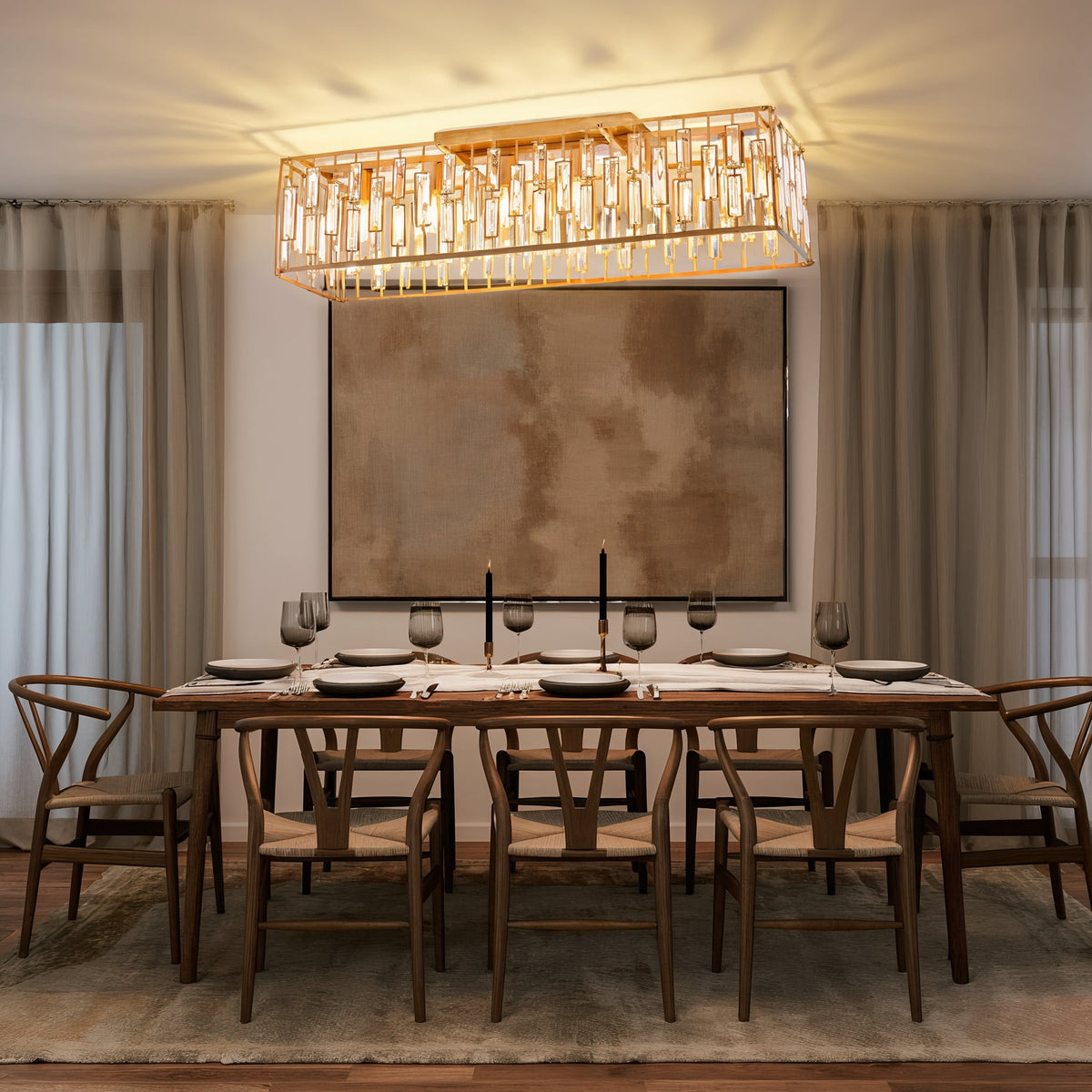 Gold Rectangular K9 Crystal Ceiling Light 98cm | E27