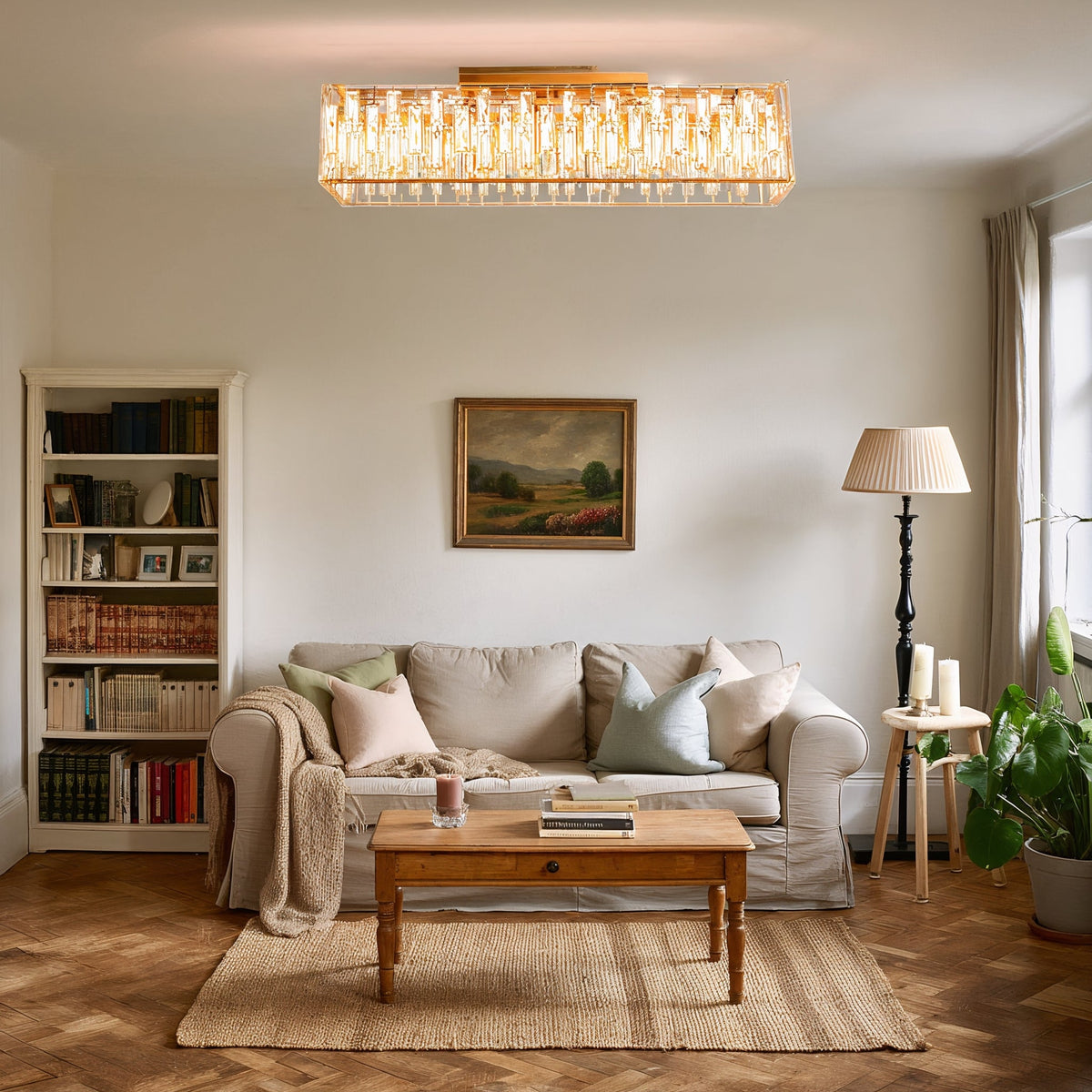 Gold Rectangular K9 Crystal Ceiling Light 98cm | E27