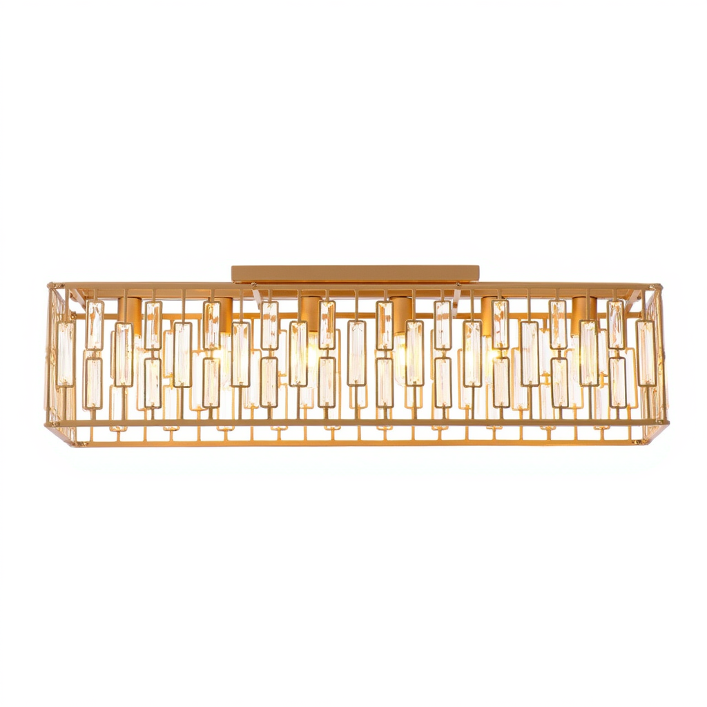 Gold Rectangular K9 Crystal Ceiling Light 98cm | E27
