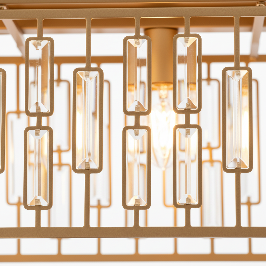 Gold Rectangular K9 Crystal Ceiling Light 98cm | E27