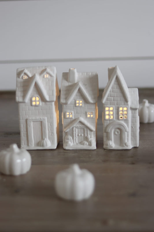 Large LED Ceramic house - Autumn 3Pc