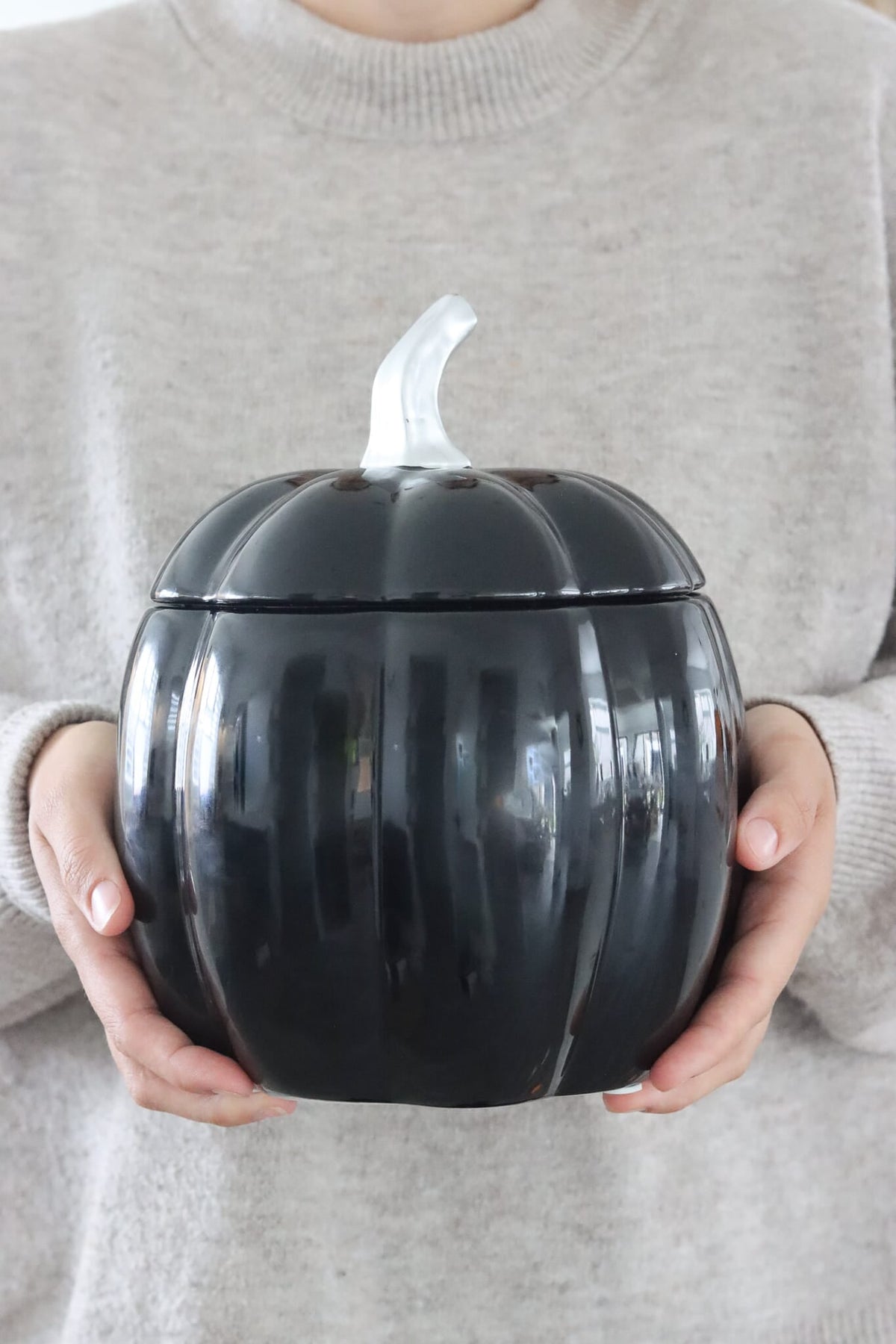 Ceramic Pumpkin Jar - Black Small