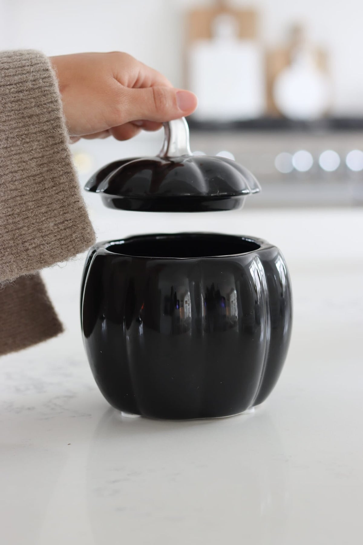 Ceramic Pumpkin Jar - Black Small