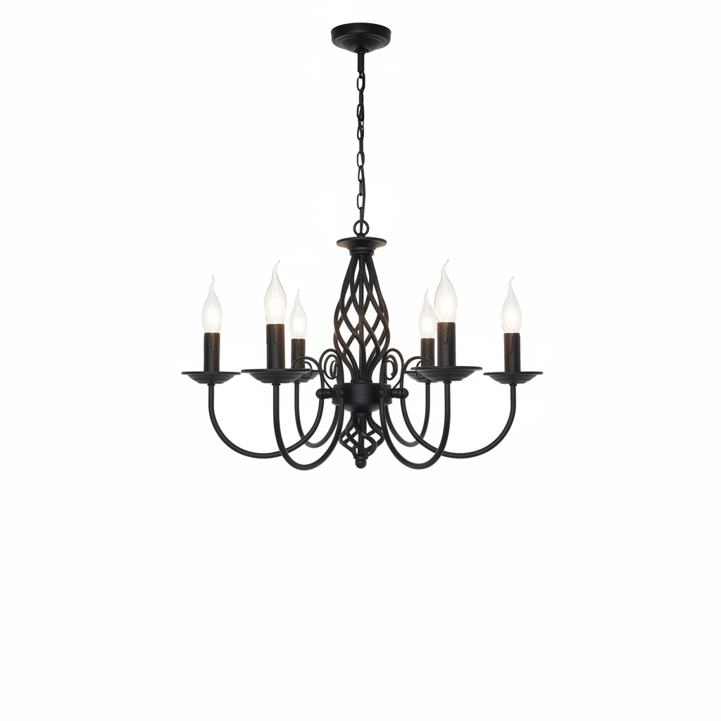 Black Candle Chandelier 6-Light | 58cm | E14 Sockets