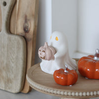 LED Ceramic Ghost - Holding Pumpkin