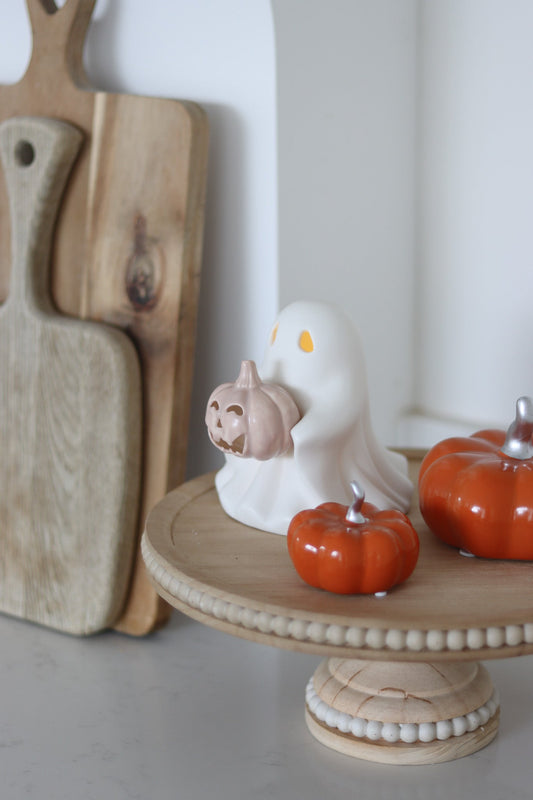 LED Ceramic Ghost - Holding Pumpkin