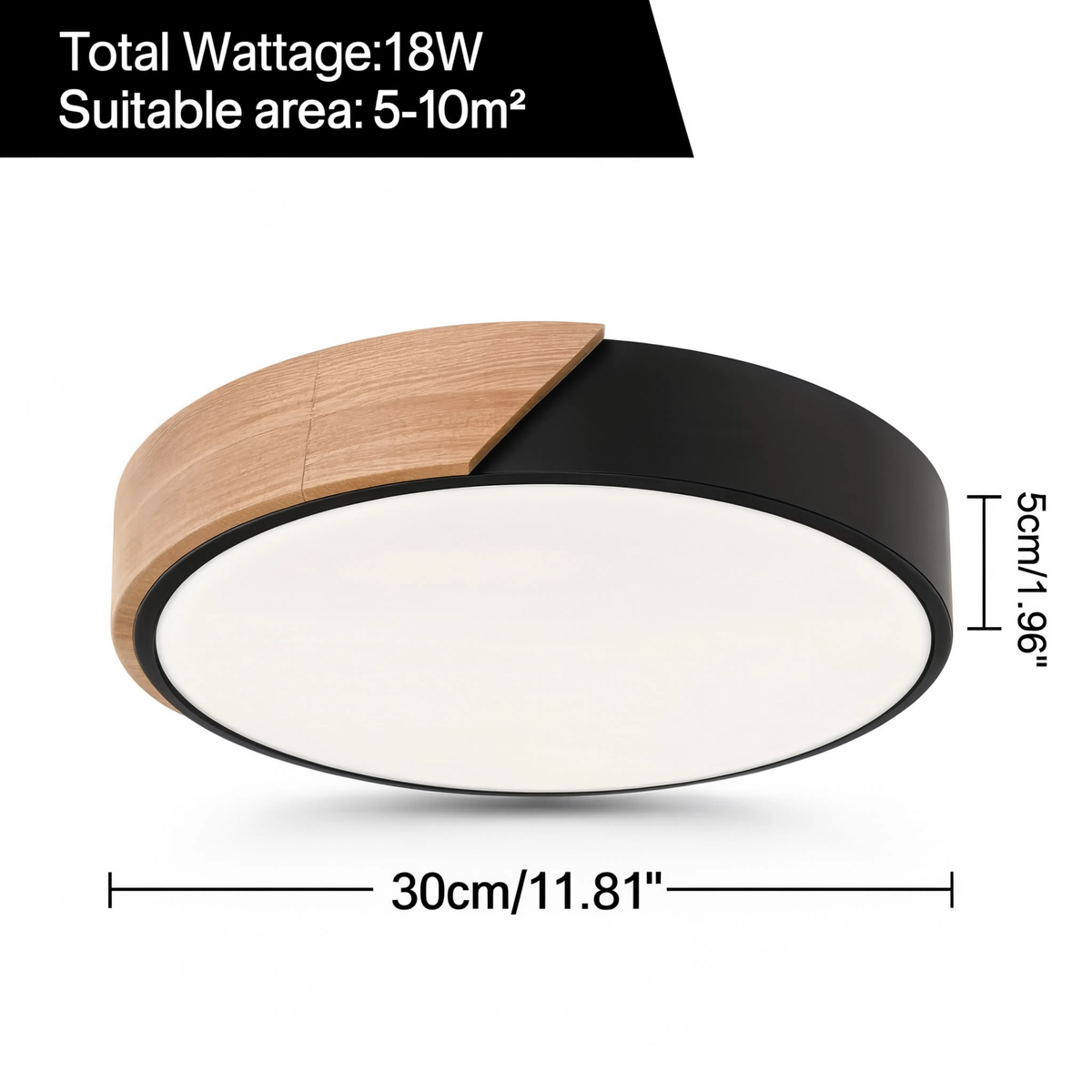 Wood & Acrylic Round LED Ceiling Light | Remote | 3 Settings
