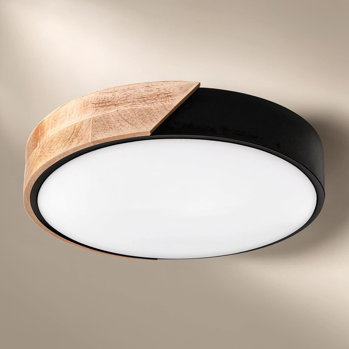 Wood & Acrylic Round LED Ceiling Light | Remote | 3 Settings