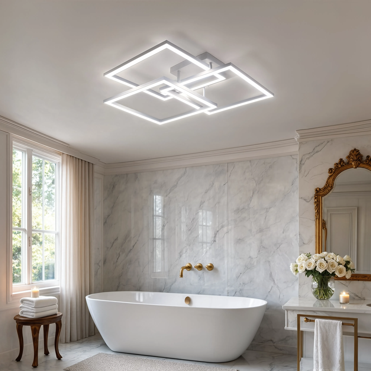 White Layered Square LED Ceiling Light | Dimmable Remote