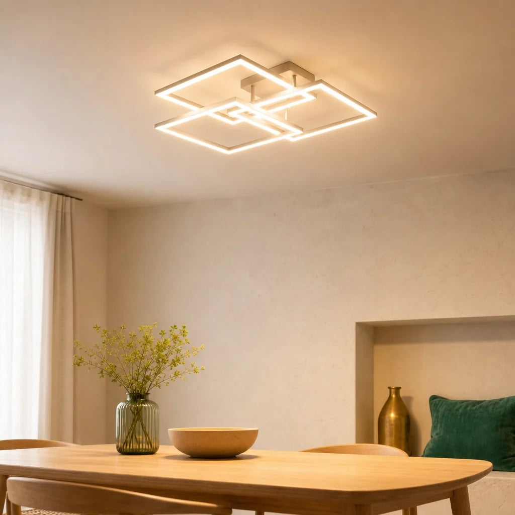 White Layered Square LED Ceiling Light | Dimmable Remote