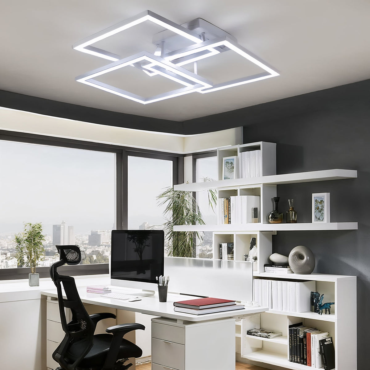 White Layered Square LED Ceiling Light | Dimmable Remote