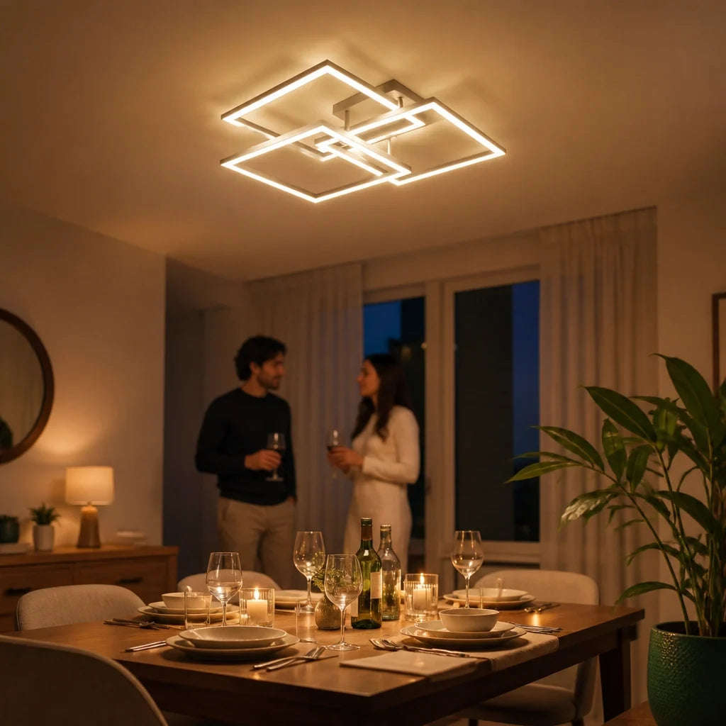 White Layered Square LED Ceiling Light | Dimmable Remote