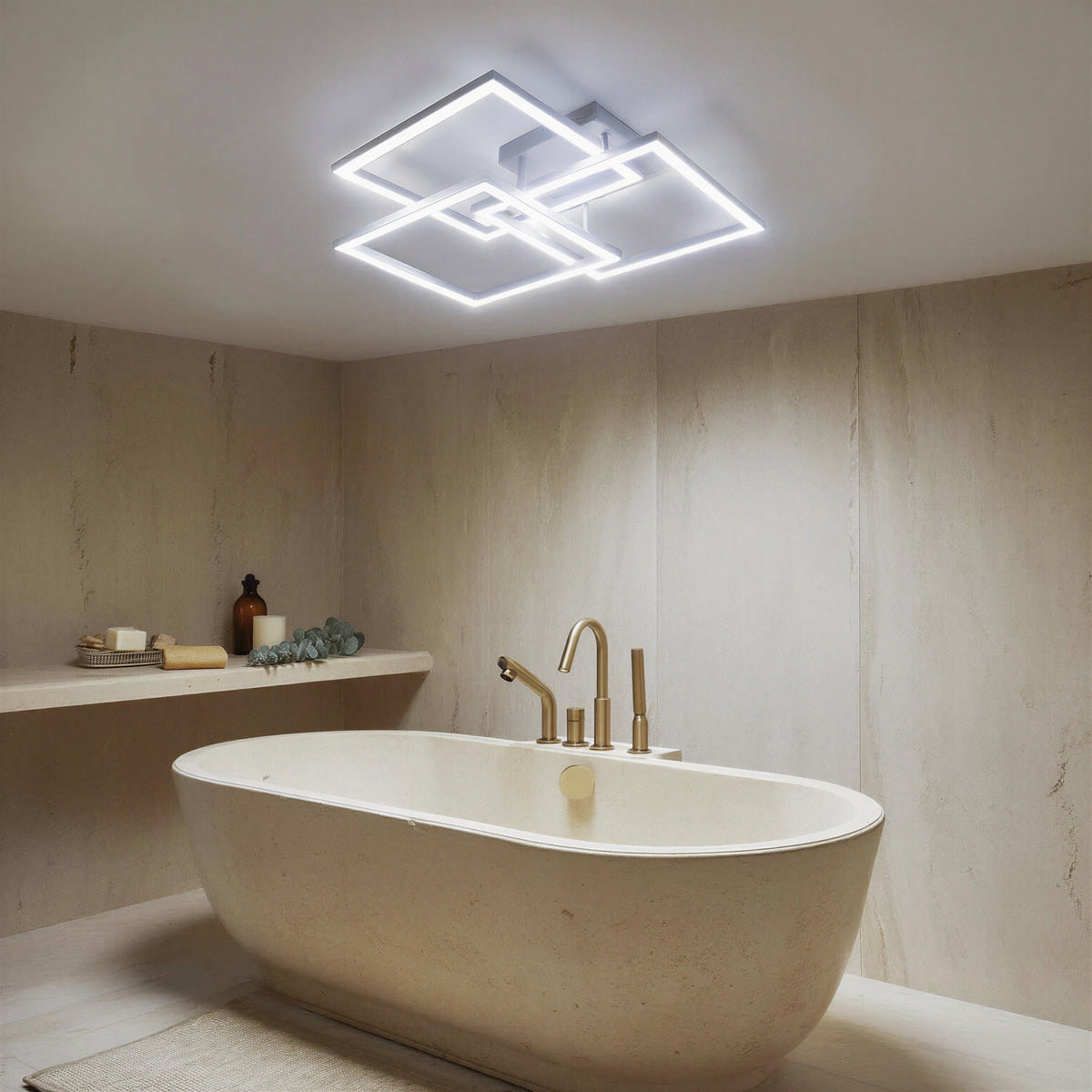 White Layered Square LED Ceiling Light | Dimmable Remote