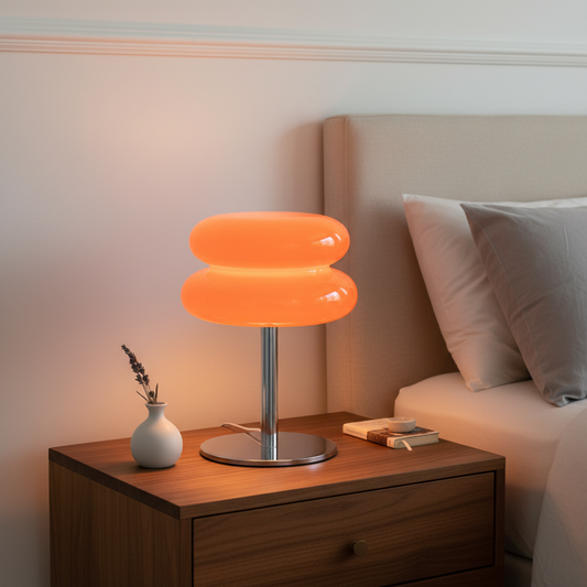 Orange Stacked Glass Bedside Lamp 28cm | 3-Colour Dimmable