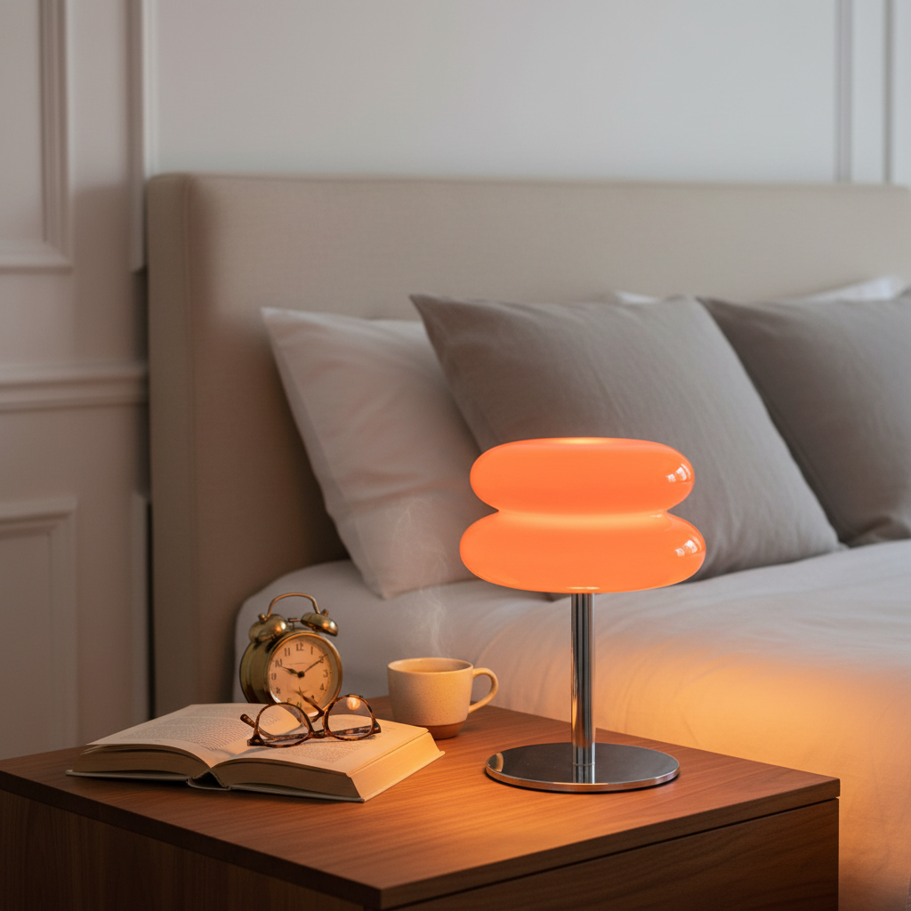 Orange Stacked Glass Bedside Lamp 28cm | 3-Colour Dimmable