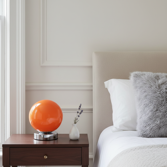 Orange Vintage Glass Ball Bedside Lamp 18cm | 3-Colour LED