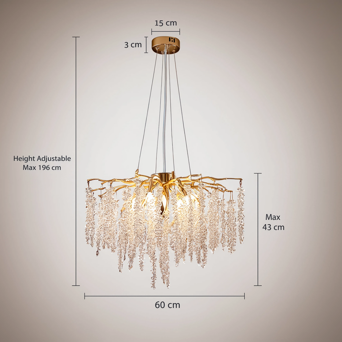 Gold Branch Crystal Chandelier 60cm | 8-Light G9