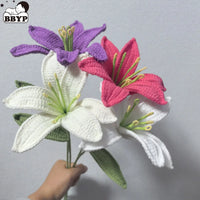 Handmade Knitted Lily Flower Bouquet Finished Bouquet For Home Accessories Decoration Ornament