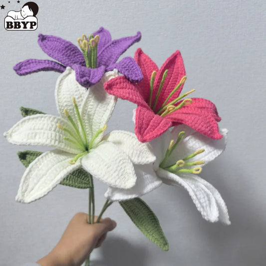 Handmade Knitted Lily Flower Bouquet Finished Bouquet For Home Accessories Decoration Ornament