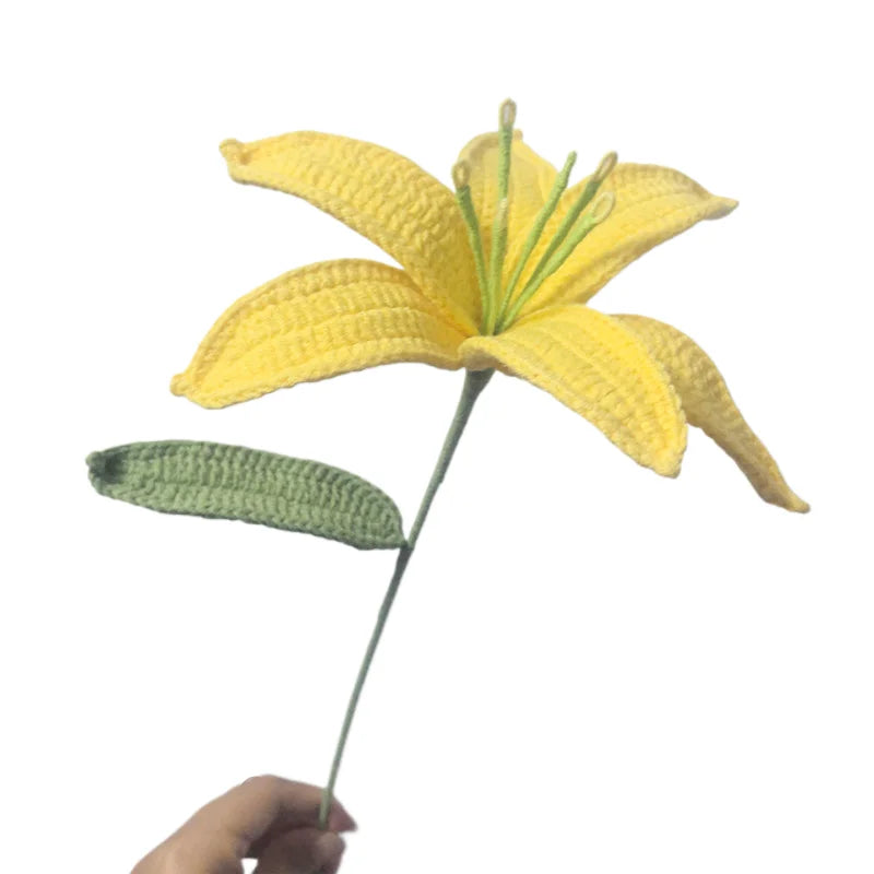 Handmade Knitted Lily Flower Bouquet Finished Bouquet For Home Accessories Decoration Ornament