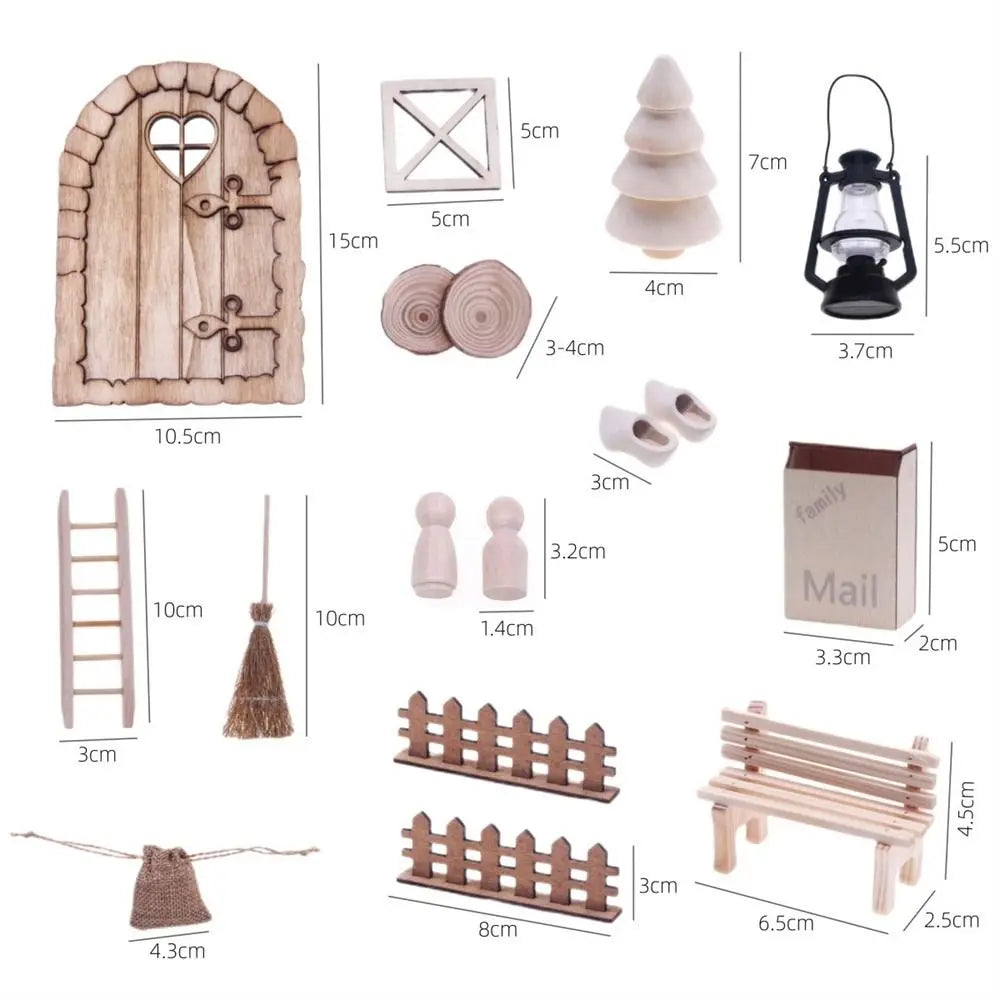 Christmas Accesories String Hat DollHouse Elf Kit Wreath Mini Tree Fairy House Simulation Scene Model Miniature Elf Door
