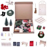 Christmas Accesories String Hat DollHouse Elf Kit Wreath Mini Tree Fairy House Simulation Scene Model Miniature Elf Door