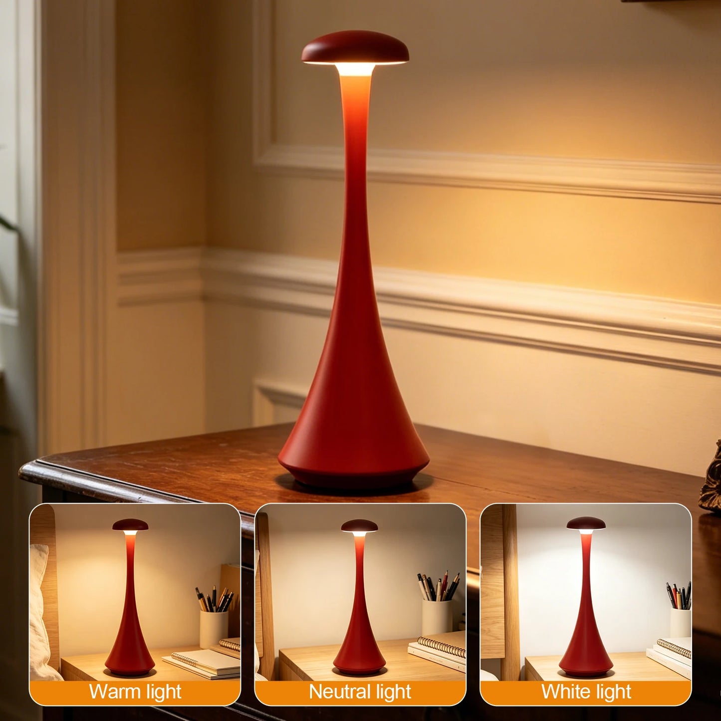 New Arrival Mushroom Table Lamp Rechargeable Wireless Touch Lamp Creative Desk Lamp USB-C Desk Lamp Bedroom Atmosphere Light