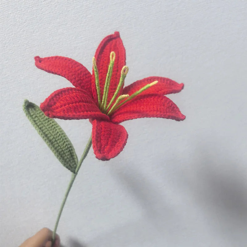 Handmade Knitted Lily Flower Bouquet Finished Bouquet For Home Accessories Decoration Ornament