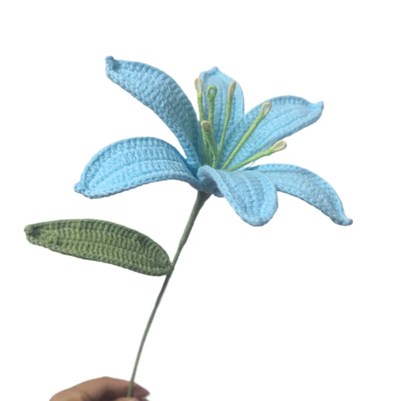 Handmade Knitted Lily Flower Bouquet Finished Bouquet For Home Accessories Decoration Ornament