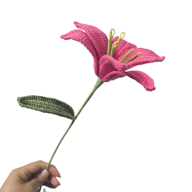 Handmade Knitted Lily Flower Bouquet Finished Bouquet For Home Accessories Decoration Ornament