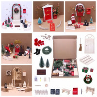 Christmas Accesories String Hat DollHouse Elf Kit Wreath Mini Tree Fairy House Simulation Scene Model Miniature Elf Door