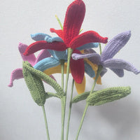 Handmade Knitted Lily Flower Bouquet Finished Bouquet For Home Accessories Decoration Ornament