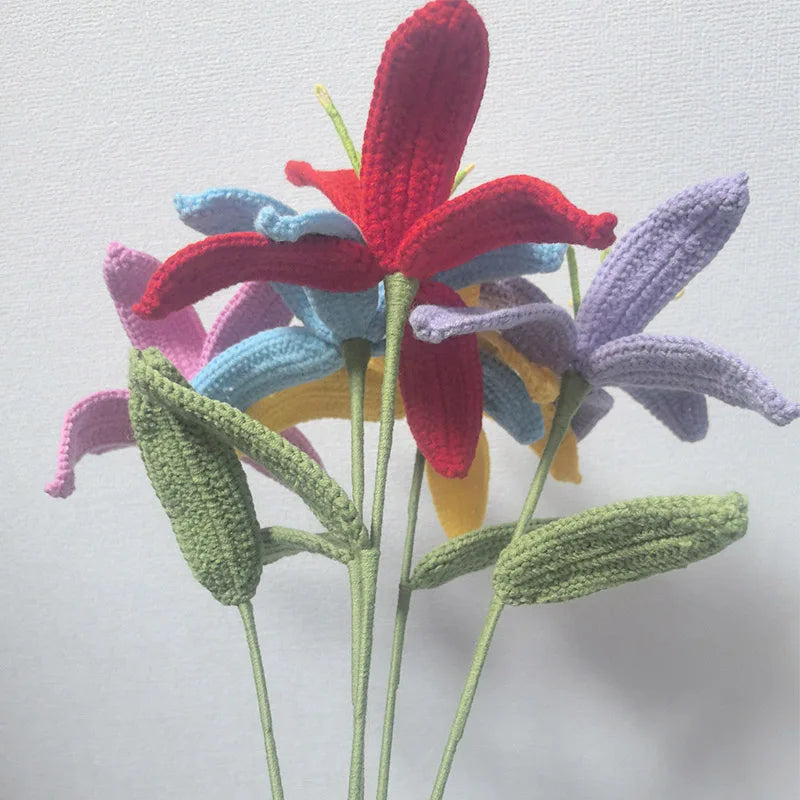 Handmade Knitted Lily Flower Bouquet Finished Bouquet For Home Accessories Decoration Ornament