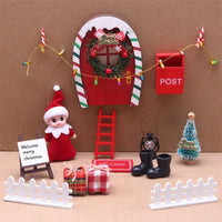 Christmas Accesories String Hat DollHouse Elf Kit Wreath Mini Tree Fairy House Simulation Scene Model Miniature Elf Door