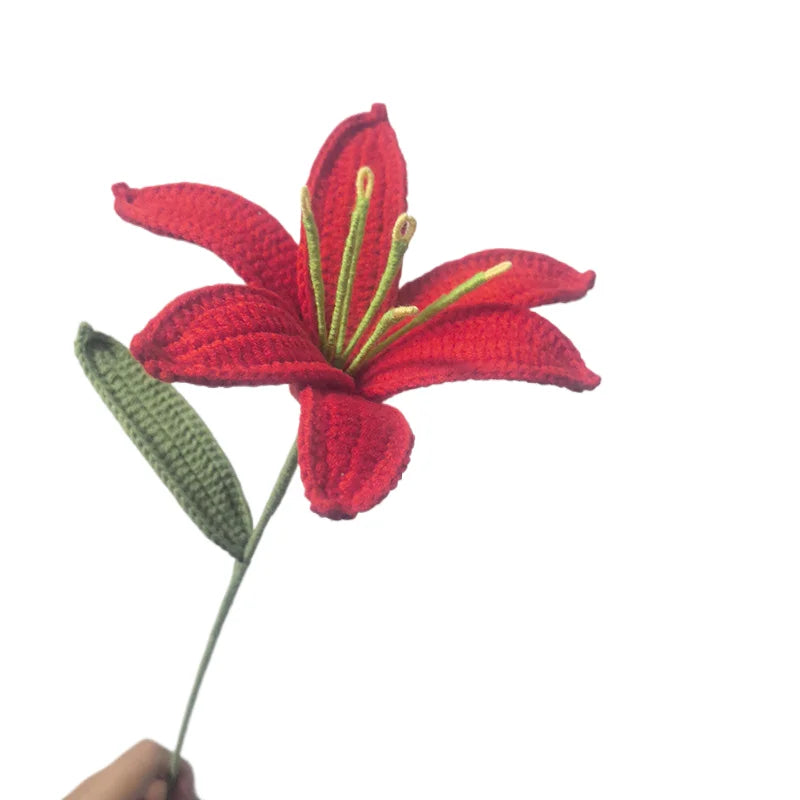 Handmade Knitted Lily Flower Bouquet Finished Bouquet For Home Accessories Decoration Ornament
