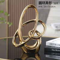 Ring Shaped Ornaments Electroplated Ceramic Sculpture Statue Decoration Furnishing Home Decor Crafts Home Accessories Figurines