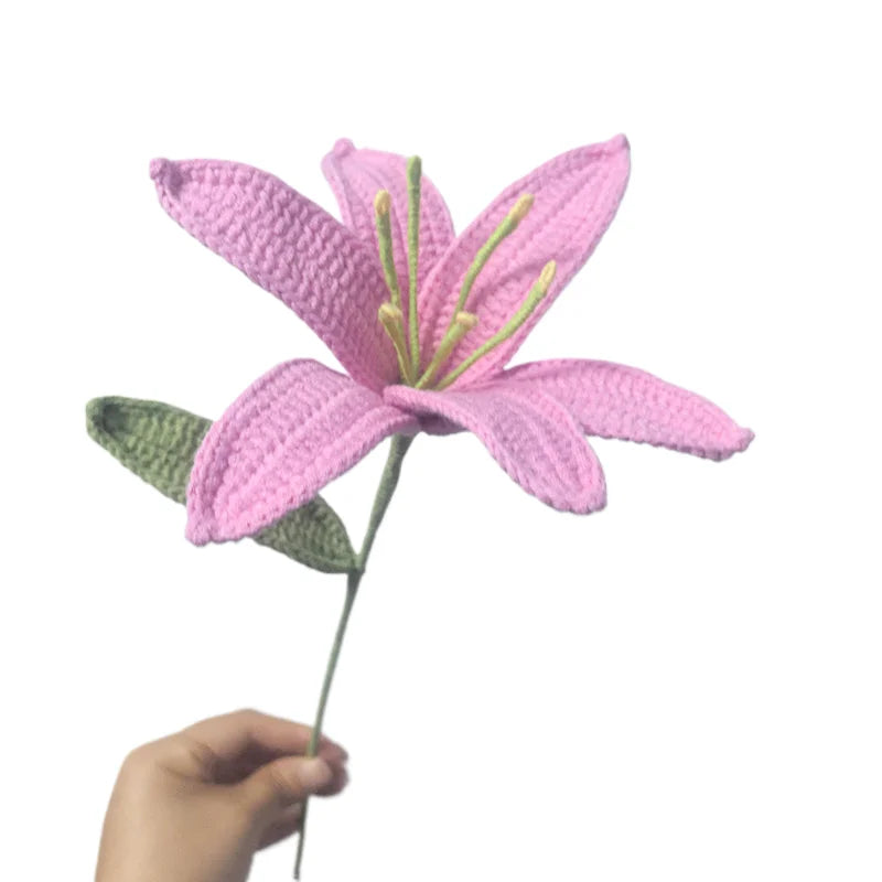 Handmade Knitted Lily Flower Bouquet Finished Bouquet For Home Accessories Decoration Ornament