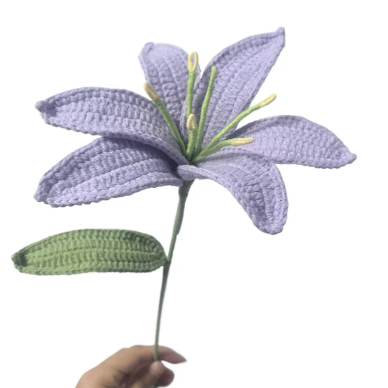 Handmade Knitted Lily Flower Bouquet Finished Bouquet For Home Accessories Decoration Ornament