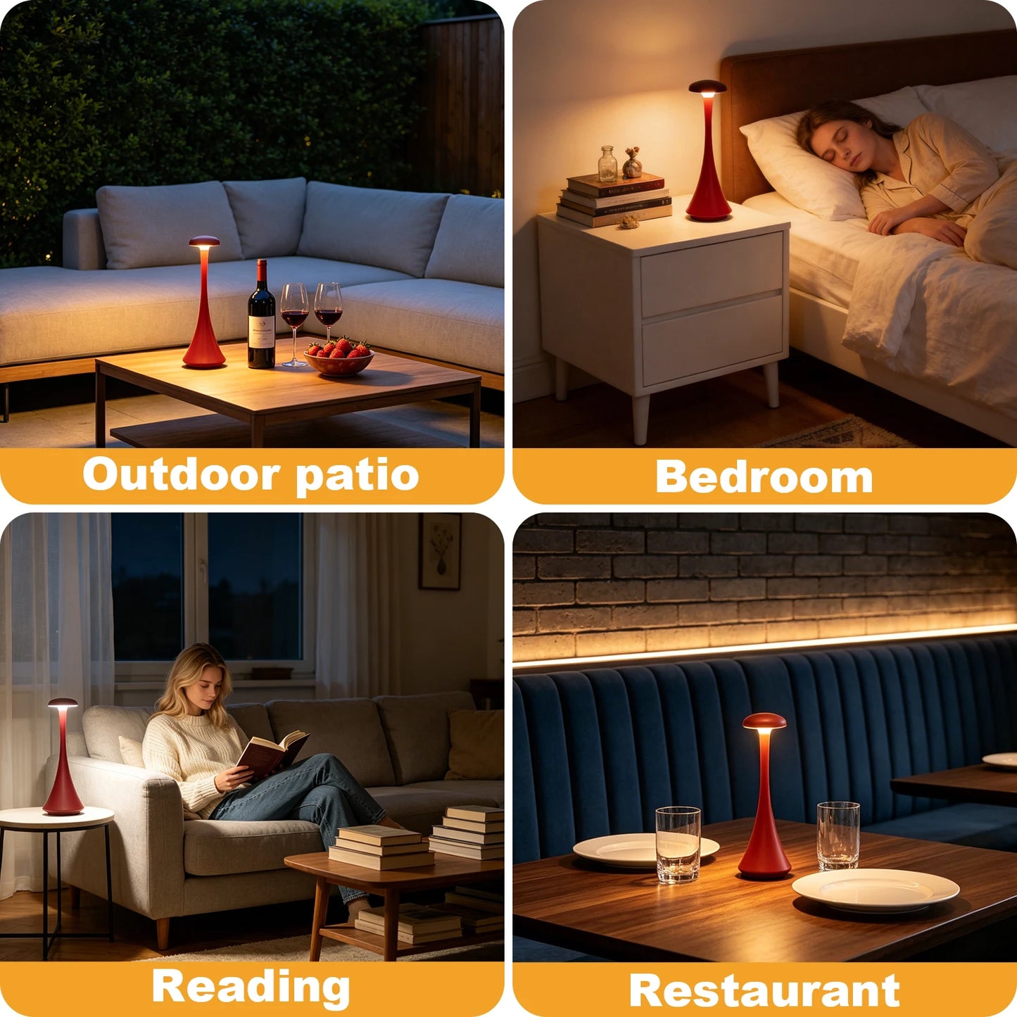 New Arrival Mushroom Table Lamp Rechargeable Wireless Touch Lamp Creative Desk Lamp USB-C Desk Lamp Bedroom Atmosphere Light