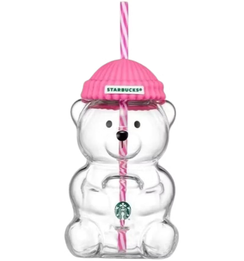 STARBUCKS 2026 Pink Bearista Glass Cold Cup Beanie Bear 20oz