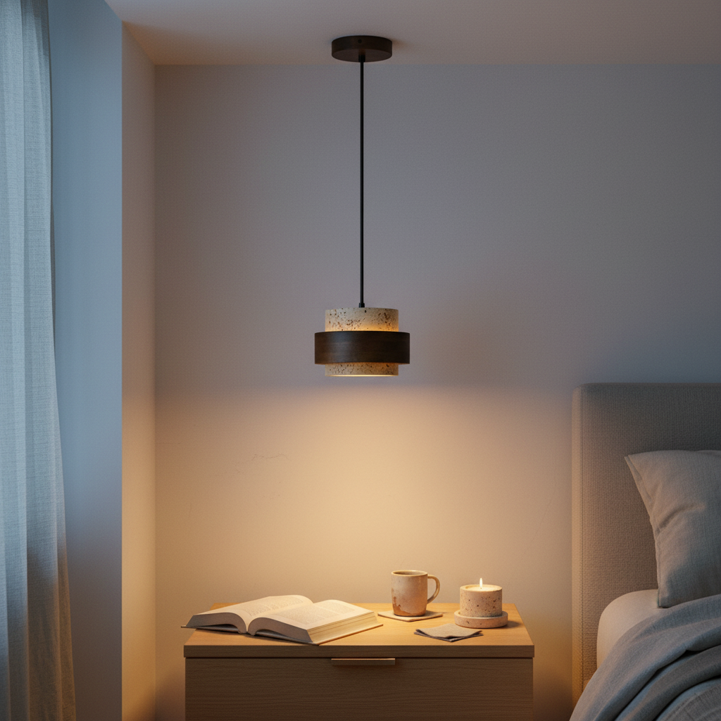 Travertine & Walnut Pendant Light | GX53 LED Included