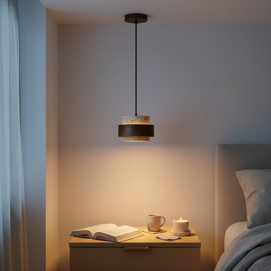 Travertine & Walnut Pendant Light | GX53 LED Included