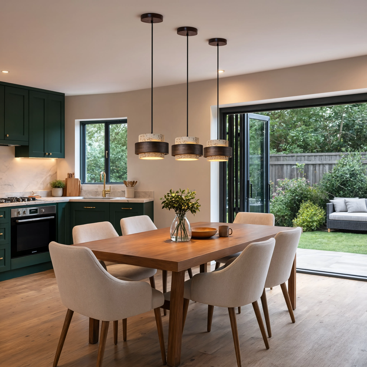 Travertine & Walnut Pendant Light | GX53 LED Included