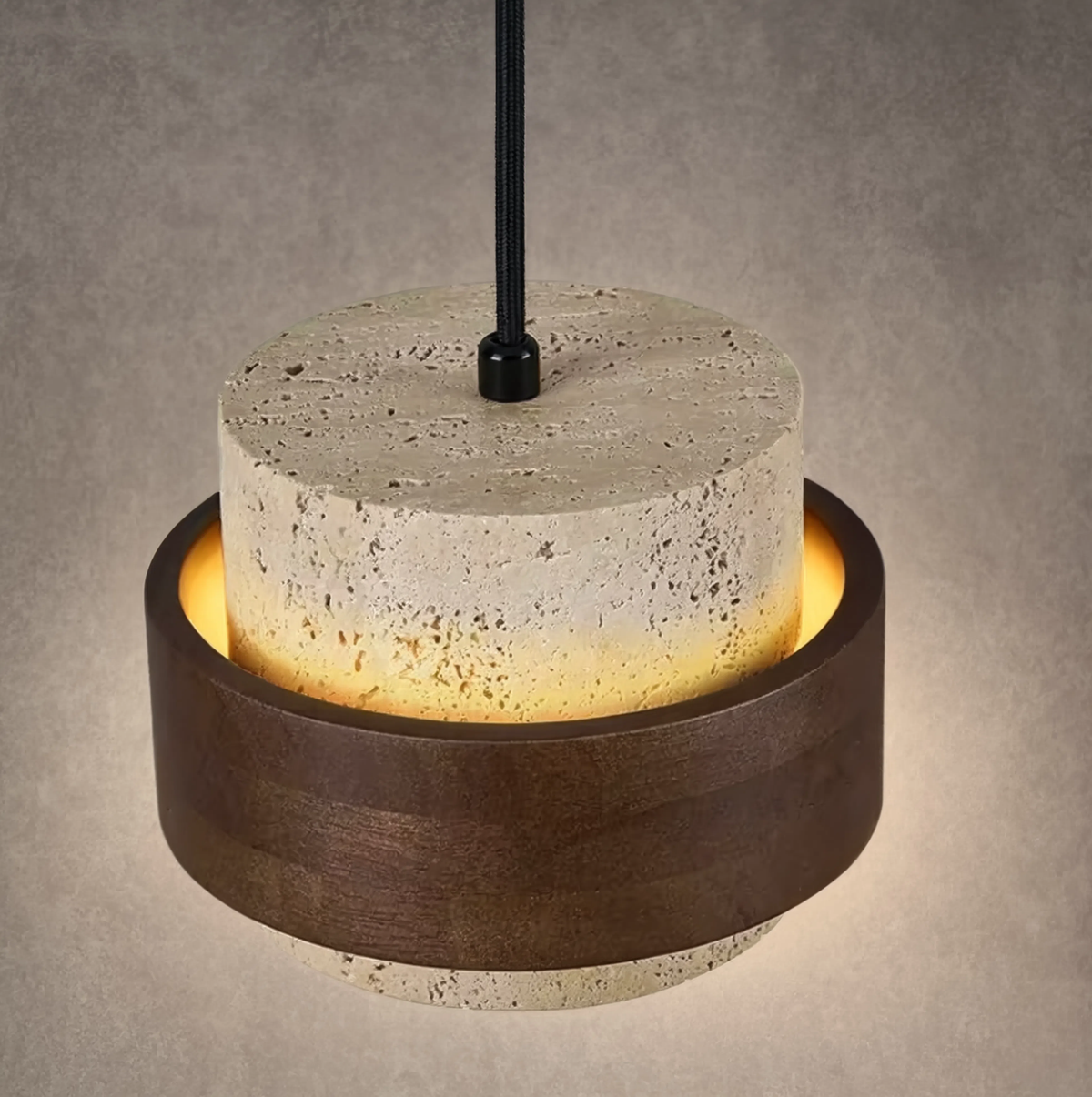 Travertine & Walnut Pendant Light | GX53 LED Included